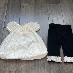 Rare editions lace short sleeve floral top with matching lace trim leggings